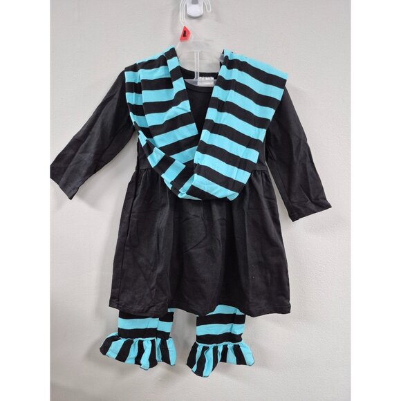 Black & Blue Striped Ruffle Legging 3 PIECE Set For Girls Size 3T - Picture 1 of 2